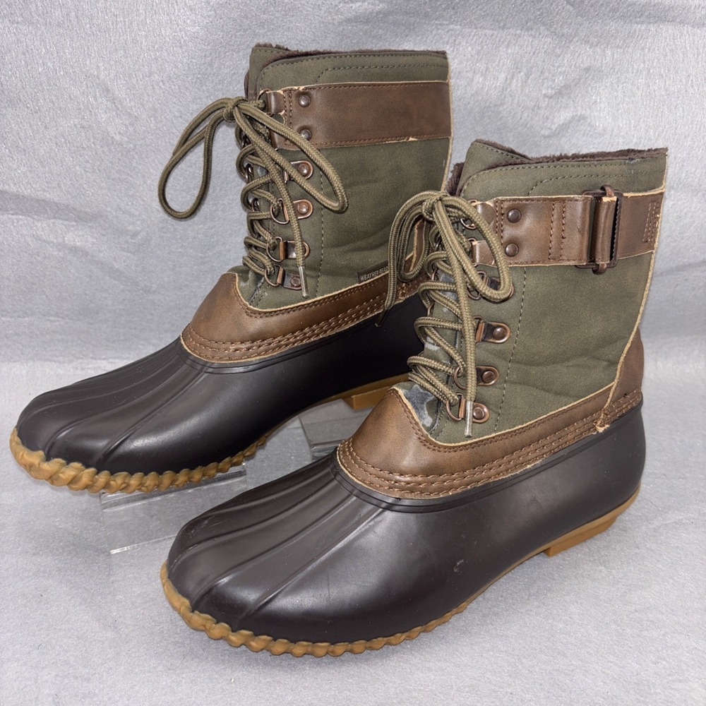 JBU Jambu Army Green Brown Windsor Duck Boots Nova Scotia JB15NV509 Sz8.5 READ